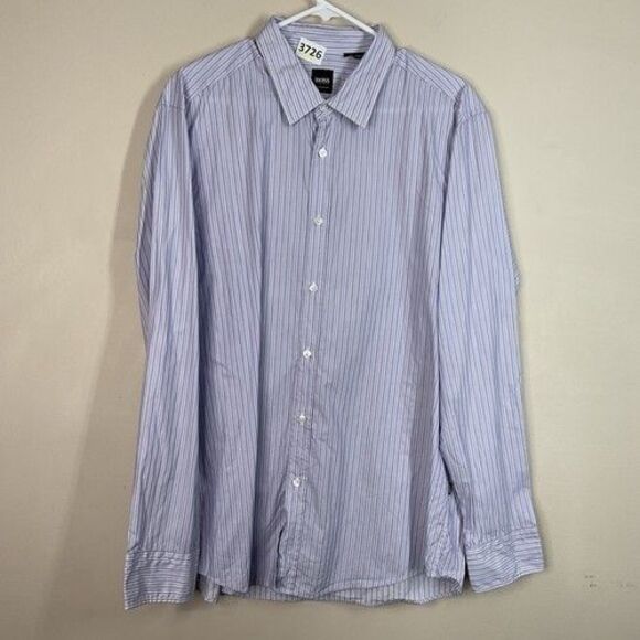 Hugo Boss Regular Fit Striped Button Up Long Sleeve Dress Shirt Men Size XL Purp - Picture 10 of 11
